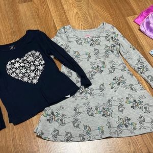 Gap cardigan and long sleeve shirt, Minnie Mouse flare dress